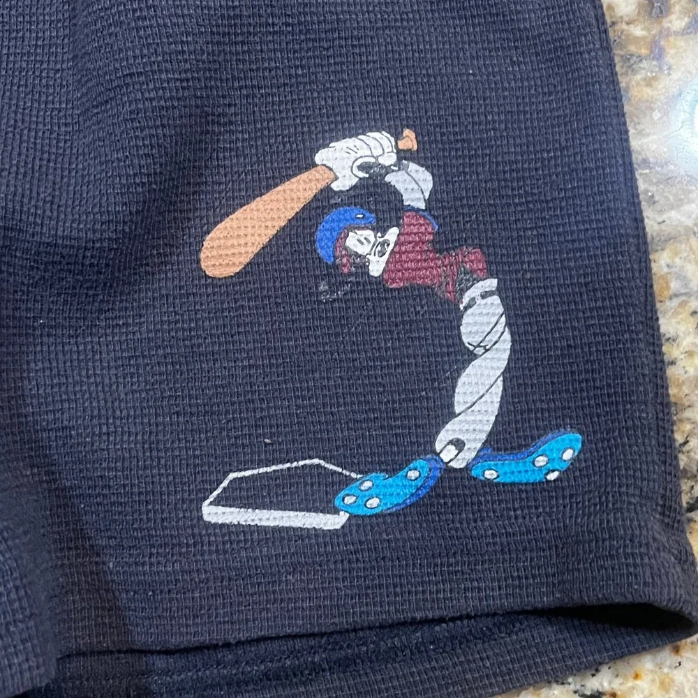 Mickey & Co Vintage Goofy Baseball Thermal Waffle Knit Shorts Kids 4T Navy Black